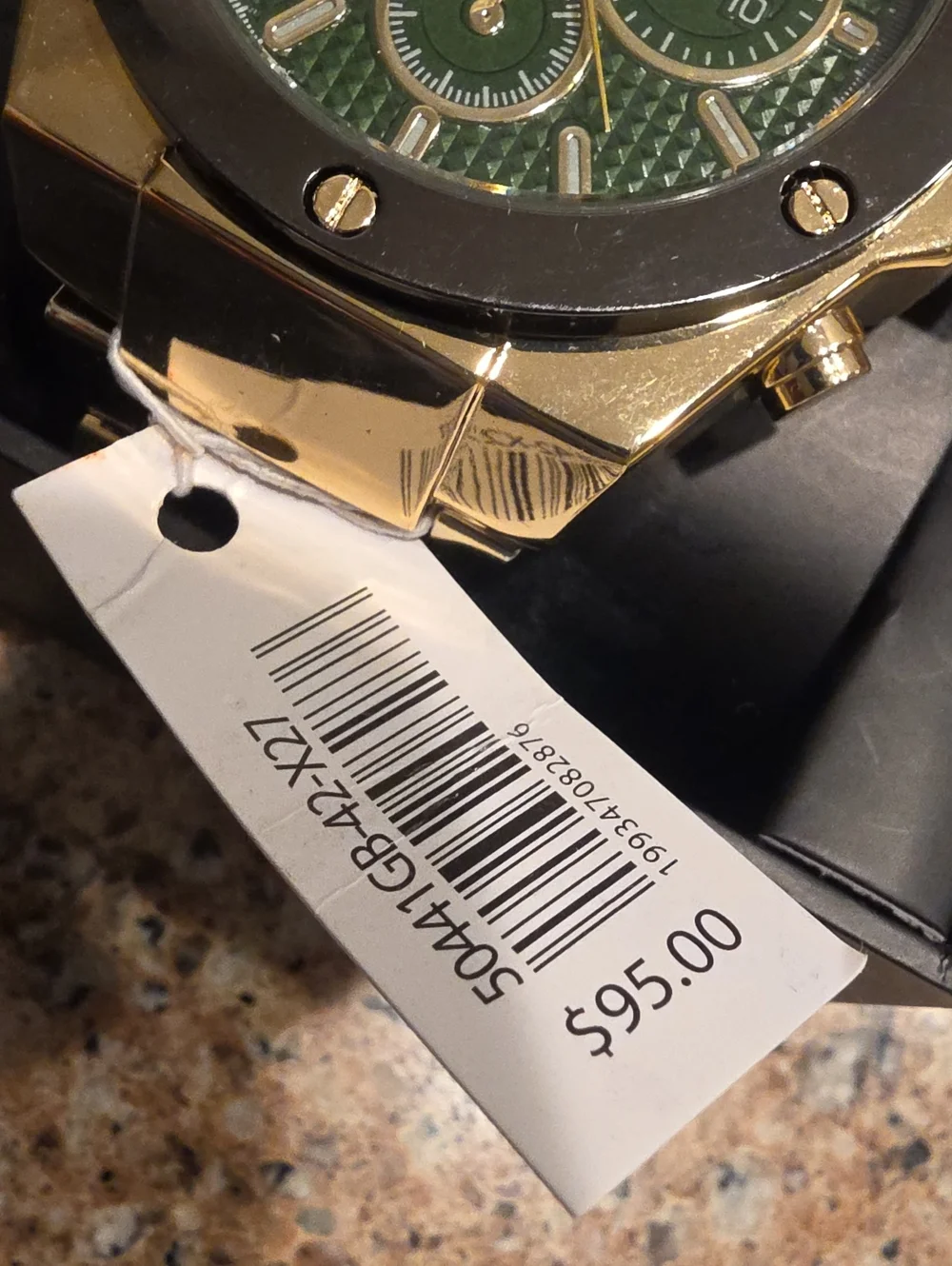 ED HARDY NWT Gold-Tone Men's Watch with Green Dial and Black Bezel